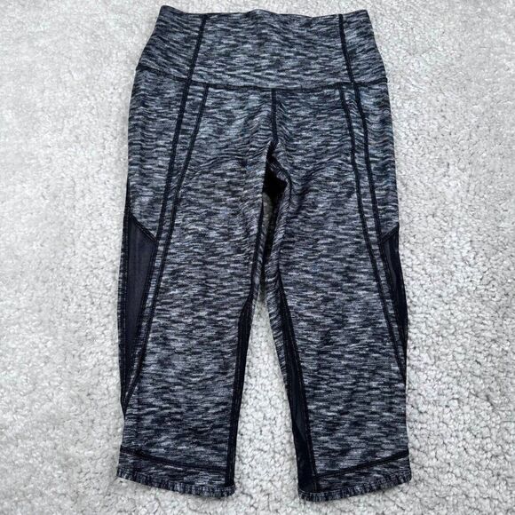 Lululemon Black Gray Mesh Crop Hi Rise Legging 6 - Picture 1 of 8